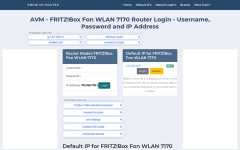 AVM - FRITZ!Box Fon WLAN 7170 Default Login with ...