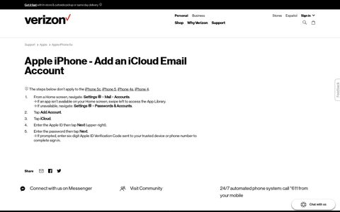 Apple iPhone - Add an iCloud Email Account | Verizon