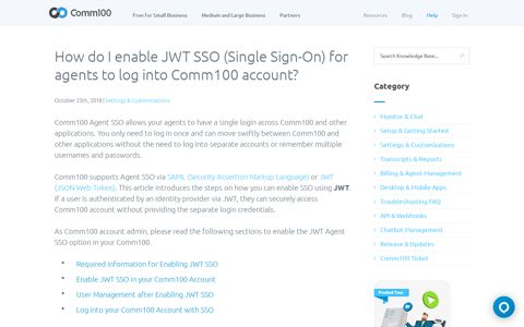 How do I enable JWT SSO for agents to log into Comm100 ...