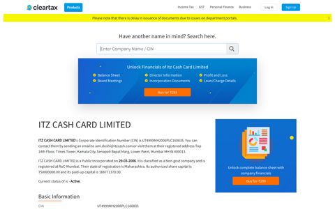 ITZ CASH CARD LIMITED - ClearTax