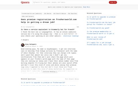 Does premium registration on freshersworld.com help in ...