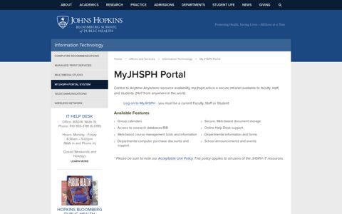 myJHSPH Portal System - Information Technology - Offices ...