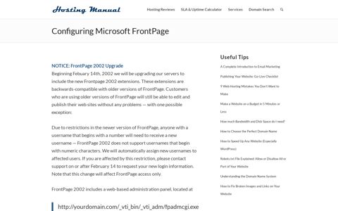 Configuring Microsoft FrontPage - Hosting Manual