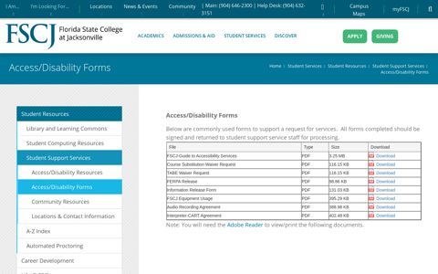 Access/Disability Forms - Florida State College at Jacksonville