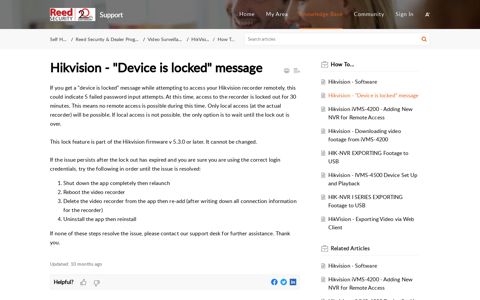 Hikvision - "Device is locked" message - Reed Security Support