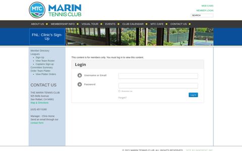 FNL: Clinic's Sign-Up | Marin Tennis Club