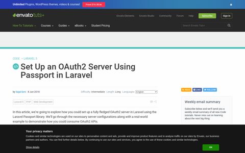 Set Up an OAuth2 Server Using Passport in Laravel - Code
