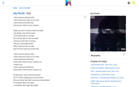 Jay Portal - Cry Lyrics | L-HIT.COM Lyrics