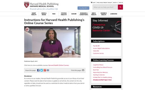 Instructions for Harvard Health Publishing's Online Course ...
