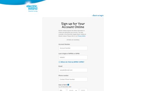 Sign up and register for online account - Electric Ireland ...