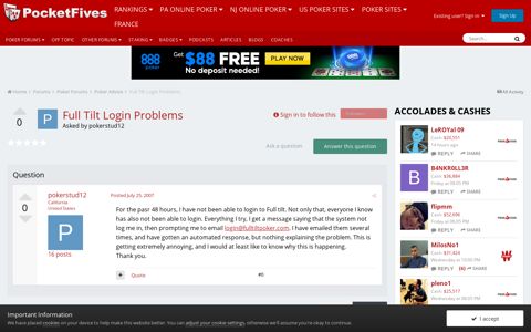 Full Tilt Login Problems - Poker Advice - PocketFives