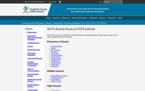 Wi-Fi Access Areas at FCPS Schools - Frederick County ...