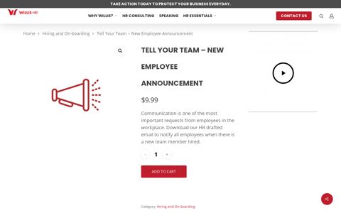 Tell Your Team - New Employee Announcement - Willis HR