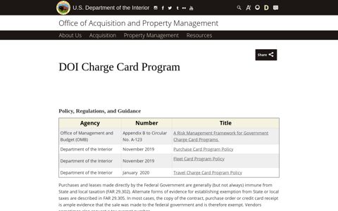DOI Charge Card Program | U.S. Department of the Interior