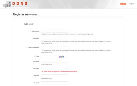 Register new user - Login