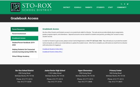 Gradebook Access - Sto-Rox School District