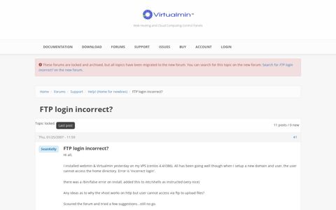 FTP login incorrect? | Virtualmin