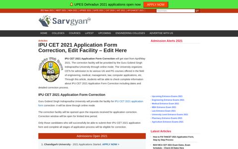 IPU CET 2021 Application Form Correction, Edit Facility - Edit ...