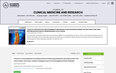 Journal of Clinical Medicine and Research