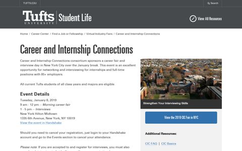 Career and Internship Connections | Tufts Student Services