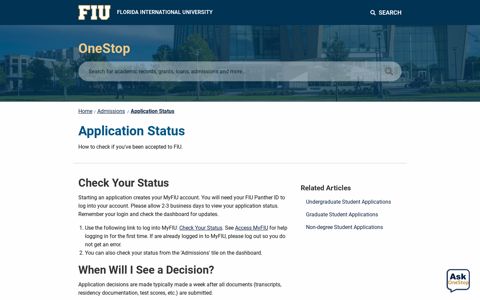 Application Status | OneStop | Florida International University