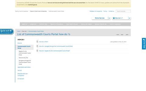 List of Commonwealth Courts Portal how do I's - Federal ...