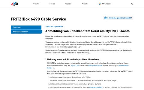 Konto | FRITZ!Box 6490 Cable - AVM Österreich