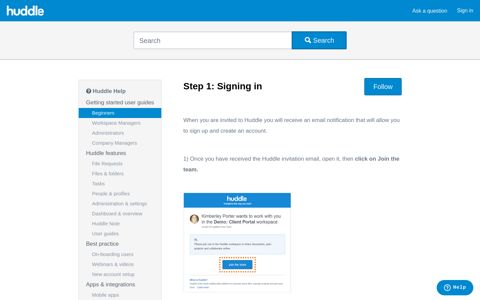 Step 1: Signing in – Huddle Help