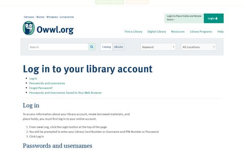 Log in to your library account | Owwl