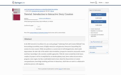 Tutorial: Introduction to Interactive Story Creation | SpringerLink