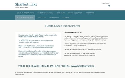 Health Myself Patient Portal – Sharbot Lake