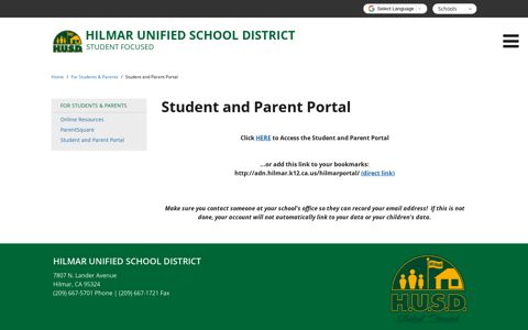 Student and Parent Portal - Hilmar Unified School District