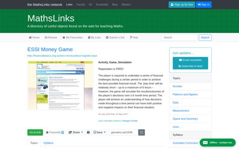 ESSI Money Game - MathsLinks