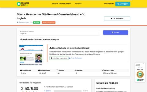 Infos und Auswertungen über hsgb.de :: trustedlabel.net