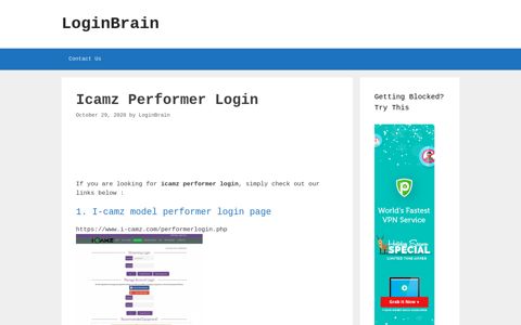 Icamz Performer - I-Camz Model Performer Login Page