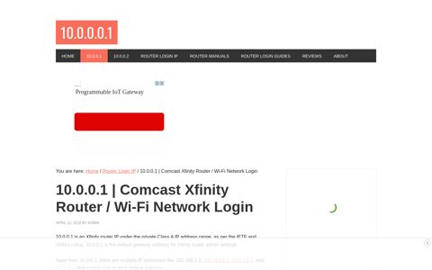 10.0.0.1 | Comcast Xfinity ® Router/Wifi Network Login