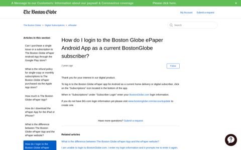 How do I login to the Boston Globe ePaper Android App as a ...