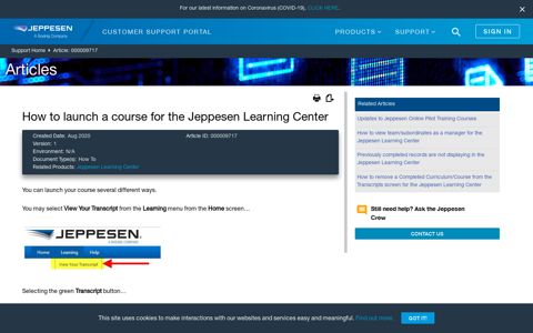 How to launch a course for the Jeppesen Learning Center