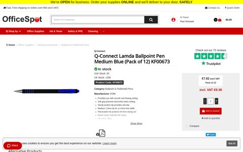 Q-Connect Lamda Ballpoint Pen Medium Blue (Pack of 12 ...