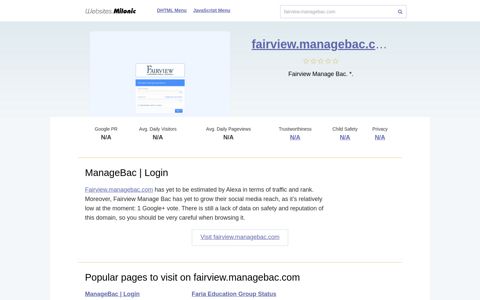 Fairview.managebac.com website. ManageBac | Login.