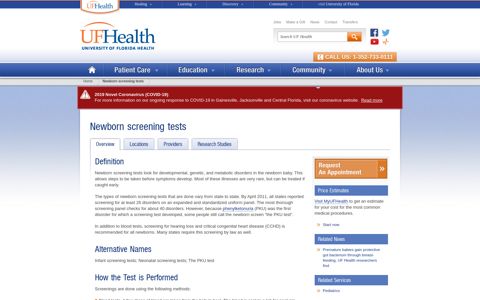 Newborn screening tests | UF Health, University of Florida ...
