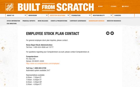 Employee Stock Plan Contact | The Home Depot
