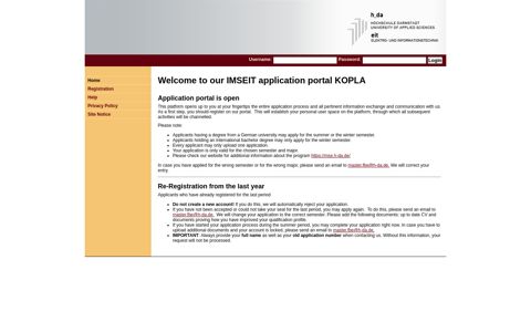 our IMSEIT application portal KOPLA