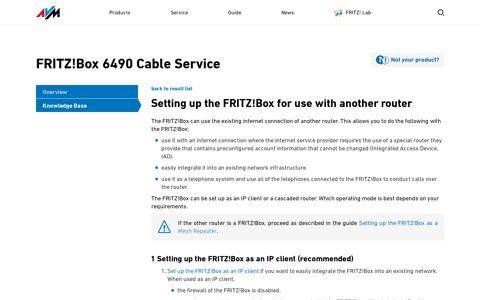 Setting up the FRITZ!Box for use with another router - AVM