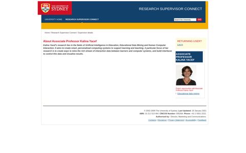 Research Supervisor Profile for Associate Professor Kalina ...