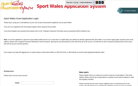 Sport Wales Grant Application Login