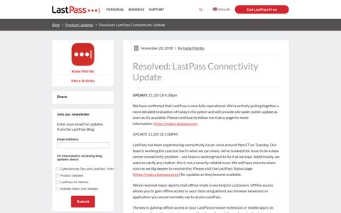 Resolved: LastPass Connectivity Update - The LastPass Blog