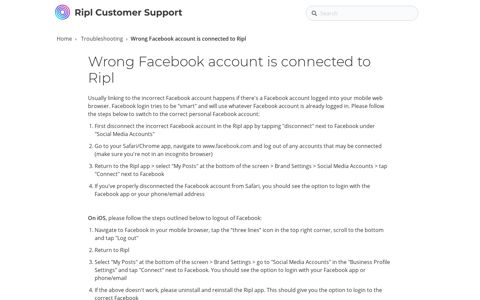 Wrong Facebook account is connected to Ripl : Ripl Customer ...