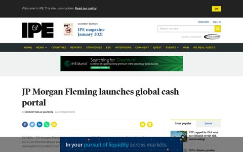 JP Morgan Fleming launches global cash portal | News | IPE