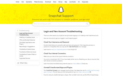 Login and New Account Troubleshooting - Snapchat Support